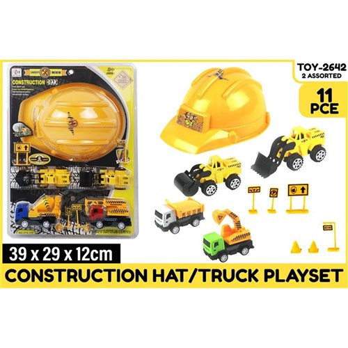Construction hat with truck playset