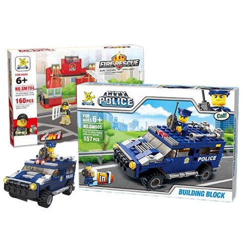 157-163 piece Fire and Police building blocks set