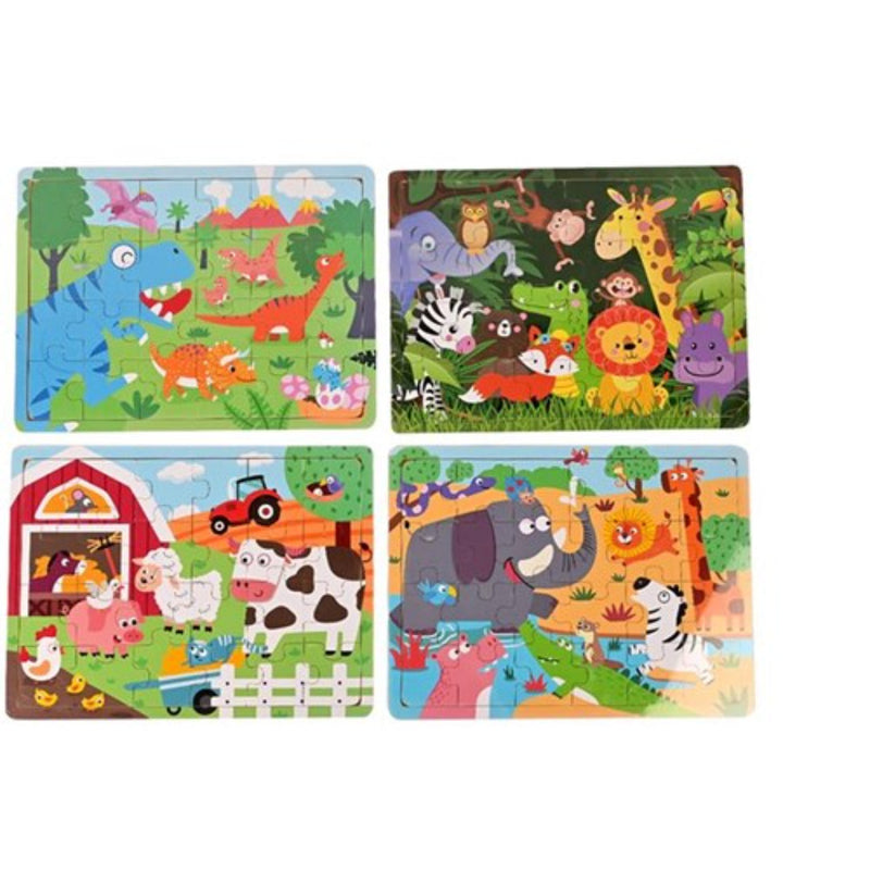 24 piece wooden jigsaw featuring dinosaurs and animals for kids