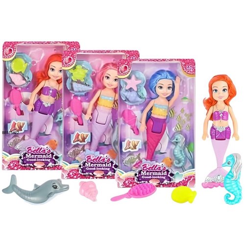 4-piece 22cm mermaid doll set with seahorse