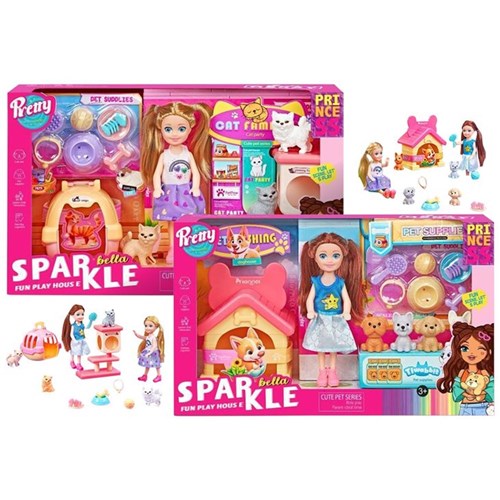 13-piece small doll set with pet playhouse