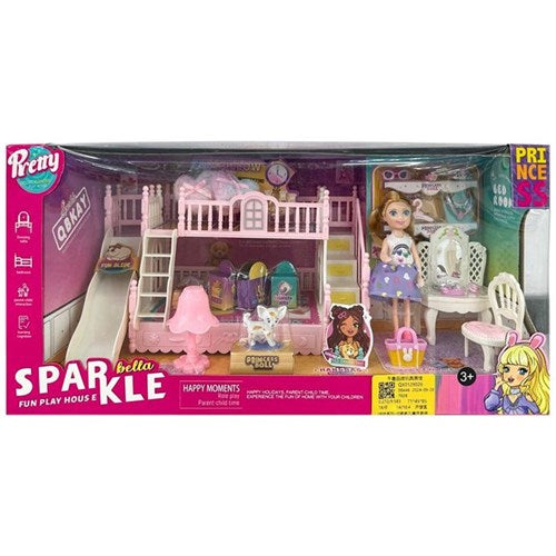 fifteen piece small princess doll and playhouse set