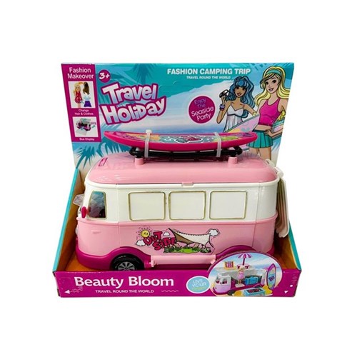 9-piece combi van doll set with surfboard and dog