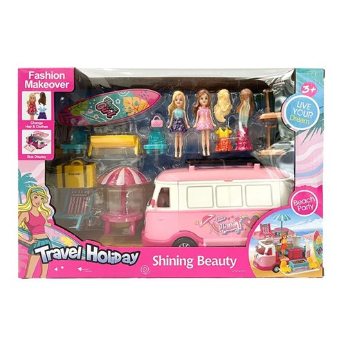 9-piece small doll combi van set with surf accessories