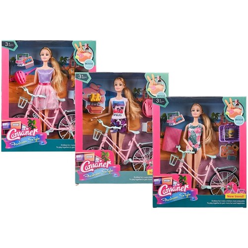 4-piece doll on bike set with accessories