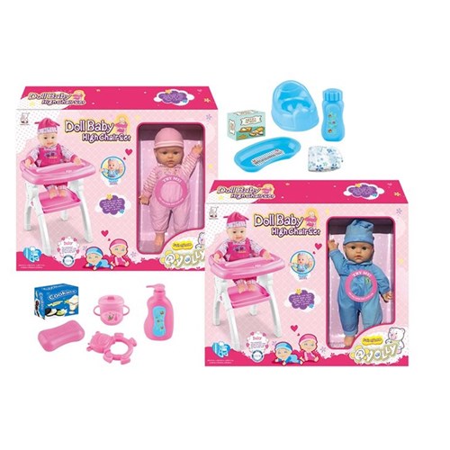 12-piece baby doll set with high chair and accessories