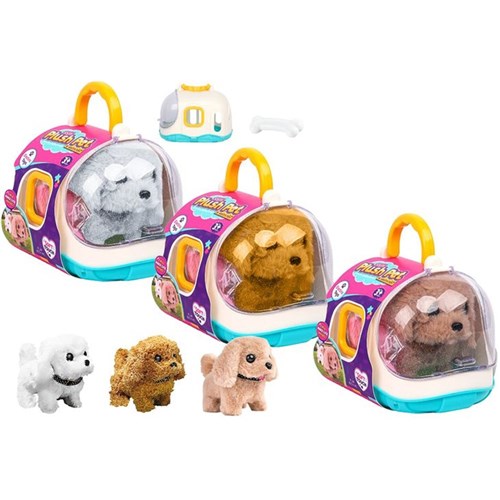 2-piece plush dog with bone in carry case for kids