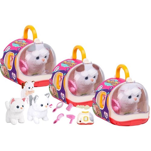 2-piece plush cat set with carry case and accessories