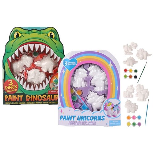 10-piece 3D dino and unicorn plaster paint set