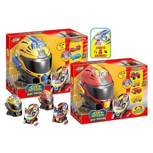 Racing helmet track set with toy cars five pieces