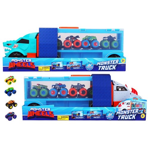 5 piece jumbo trailer with monster trucks toy set