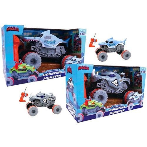 2 piece RC dino and shark monster truck set