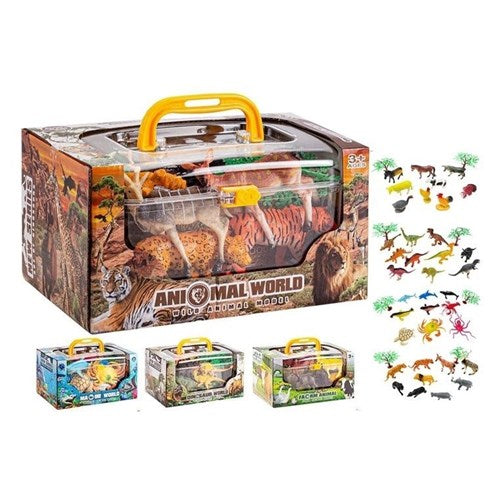 Kids animal toy set with portable carry case