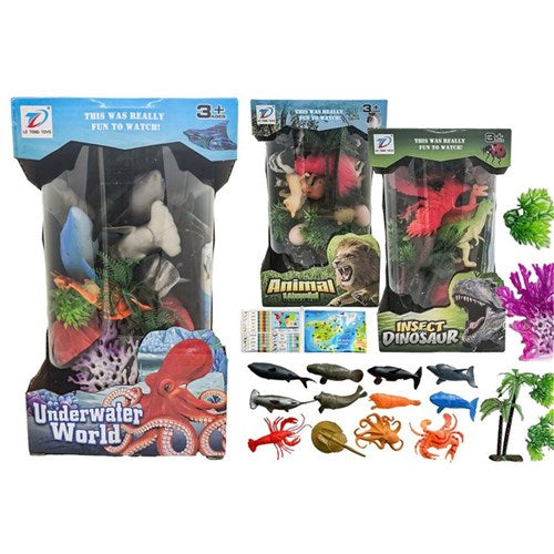 24-piece dinosaur, ocean, and animal figurines set