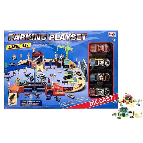 15 piece large parking playset with die cast cars