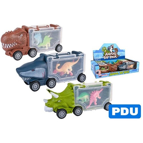 3 piece dino and animal truck with carry case toy set