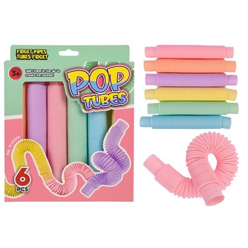 six piece pop tube stretch and connect sensory toy