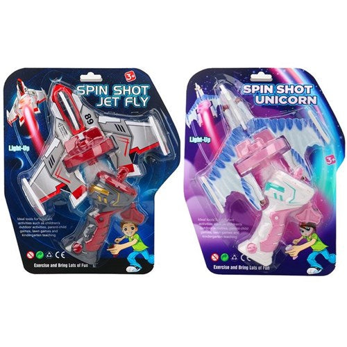 2 piece Spin Shot Jet Fly and Unicorn launcher toy