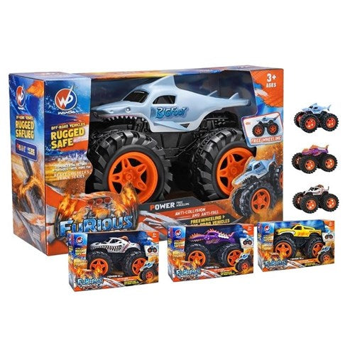 Assorted animal themed monster wheel toy cars