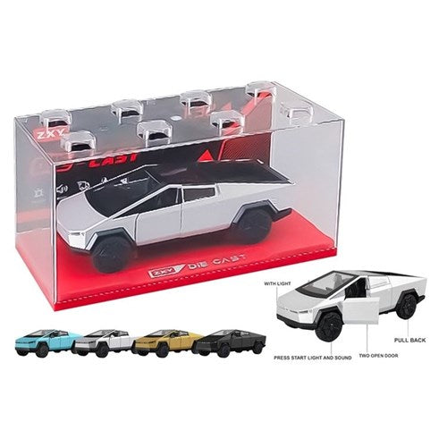 Futuristic Tesla pickup style die cast toy with light and sound