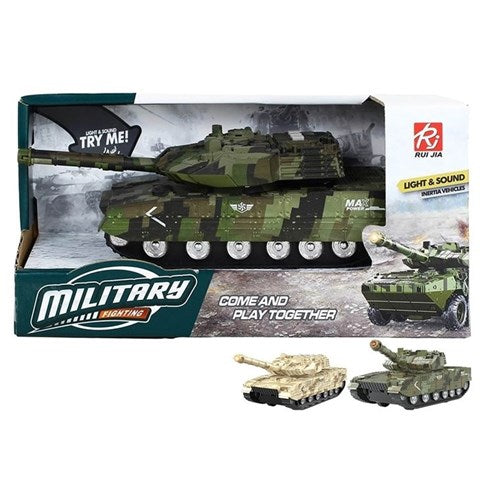 Military style toy tank with lights and sounds