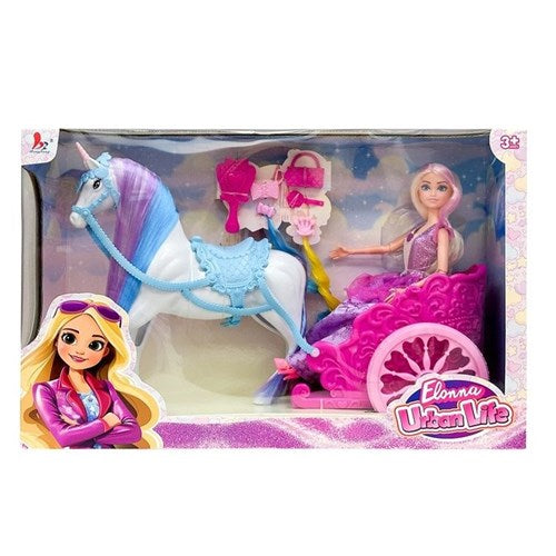 30cm Urban Life doll with horse carriage nine piece set