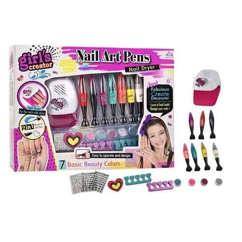 Battery operated pretend hair dryer and nail pen set