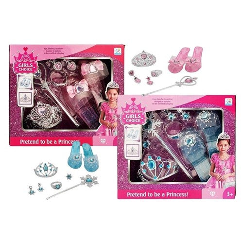 Eight piece princess dress up beauty set with shoes and tiara
