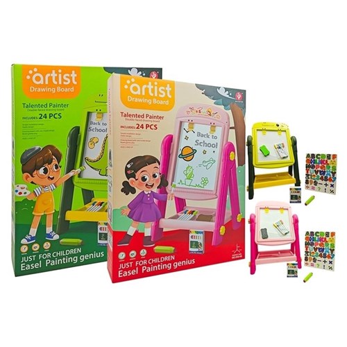 Double sided kids drawing board with 360 degree rotation