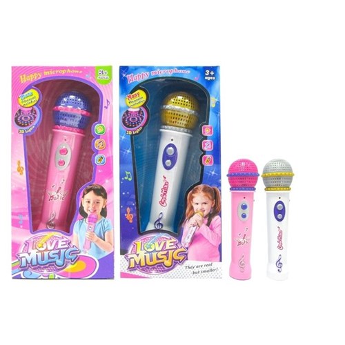 Battery operated toy microphone with lights music and amplification