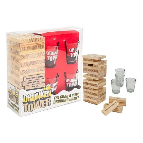 Adult stacking tower drinking party game