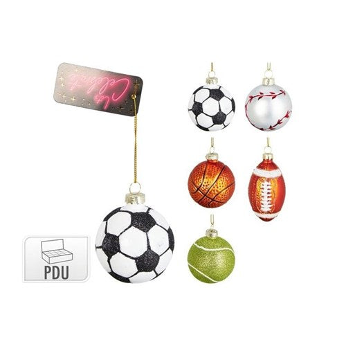 Five 6 cm glass sports ball ornaments