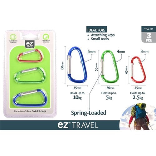 3 piece colored carabiner set