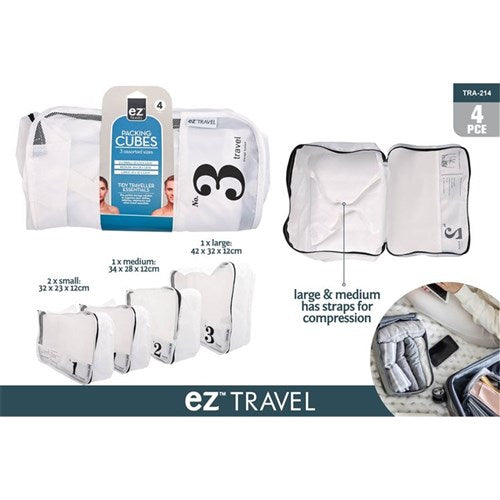 Packing cubes set with compression straps