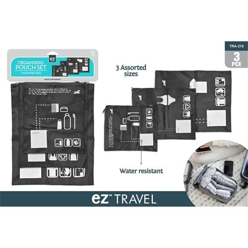 Water resistant zippered travel pouches