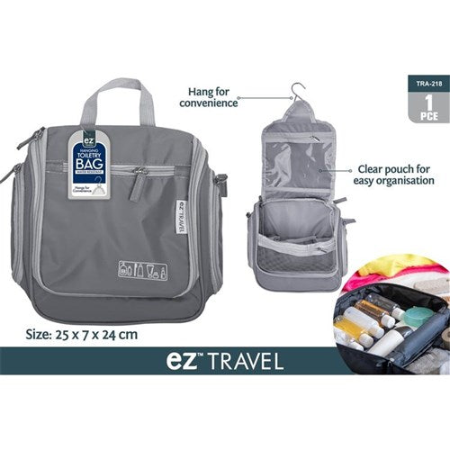 Hanging travel toiletry bag with compartments