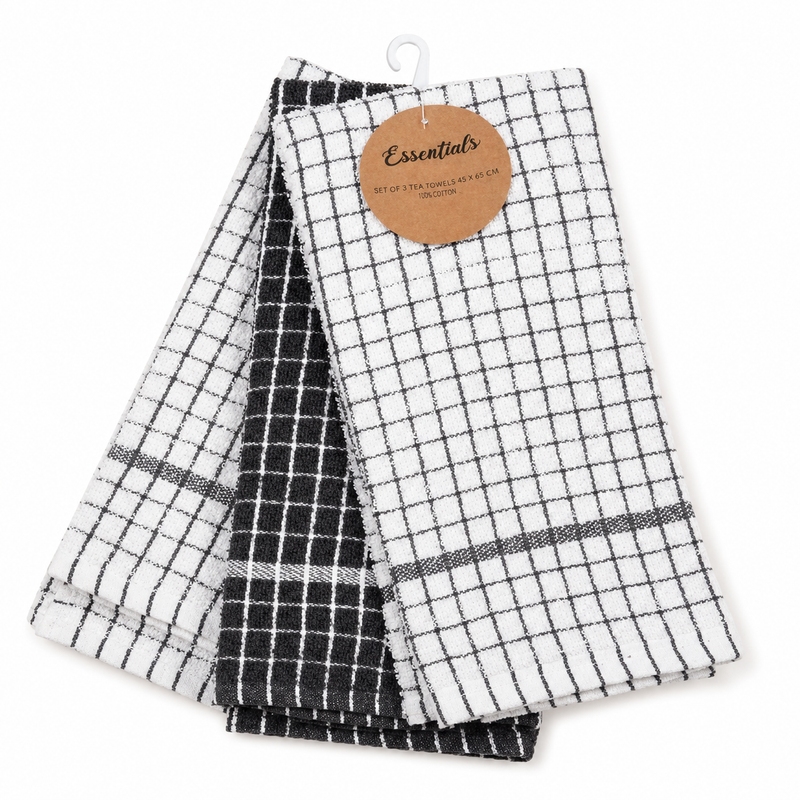 Mono Check Terry Towel 3pk St Grey,Blue White/Grey 40X55cm