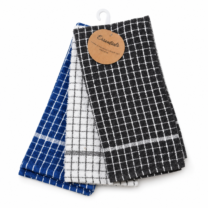 Mono Check Terry Towel 3pk St Grey,Blue White/Grey 40X55cm