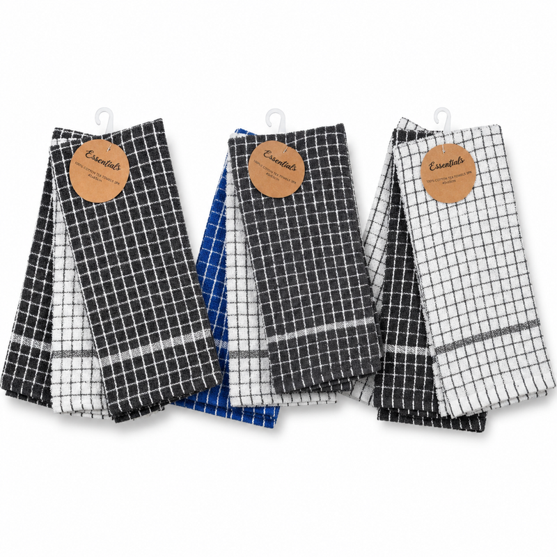 Mono Check Terry Towel 3pk St Grey,Blue White/Grey 40X55cm