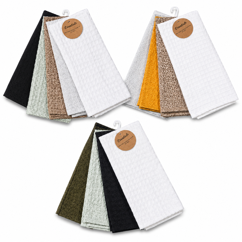 Solid Waffle Kitchen Towel 5pk White, Light Grey Black, Beige, Olive 40X65cm