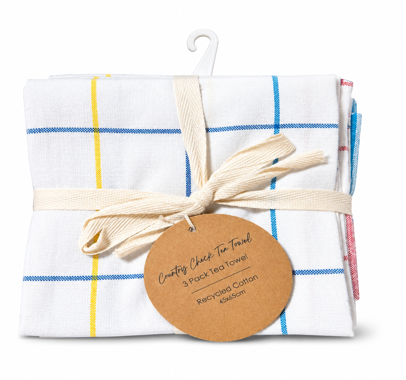 Country Check Tea Towel 3pk 45X65cm