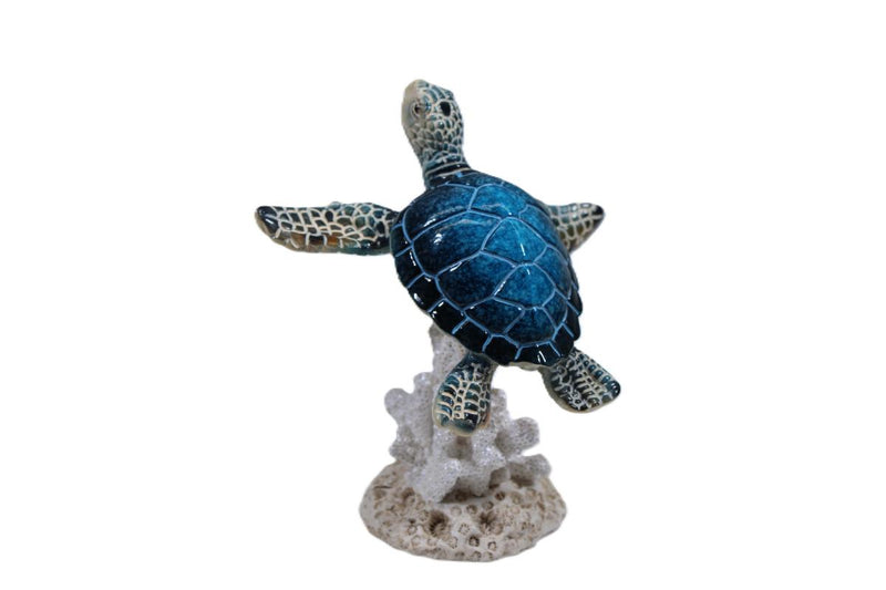 Marble blue turtle on coral base 8cm