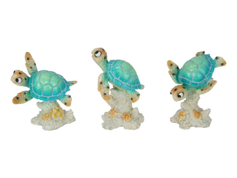 Funny turtle on coral figurine assorted