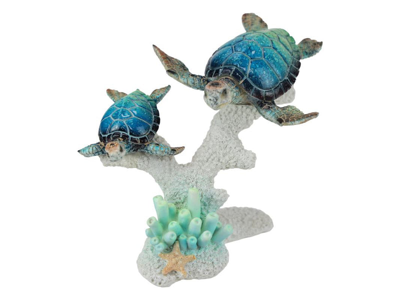 16cm statue of two marble turtles on base