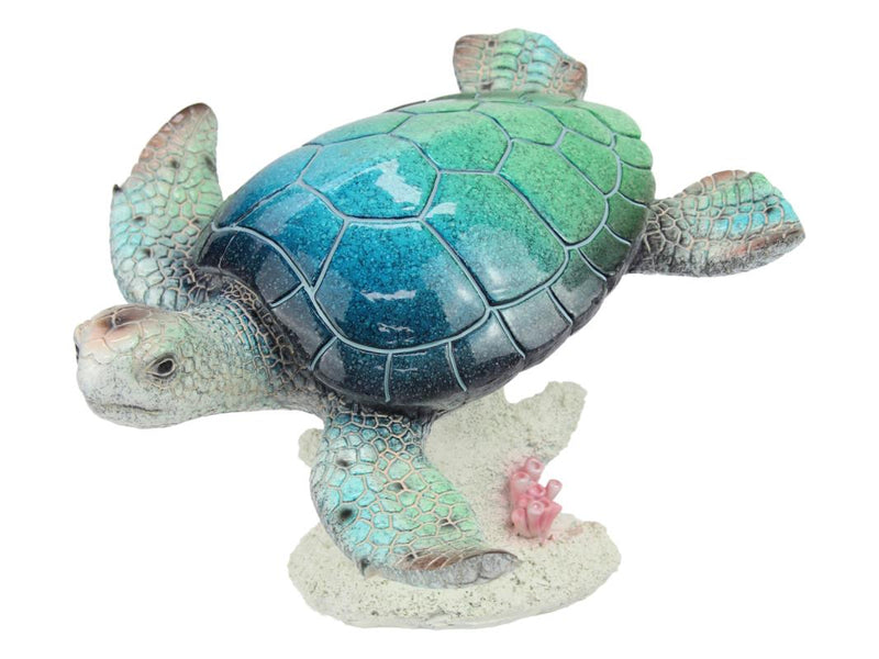 Blue green marble turtle on coral statue