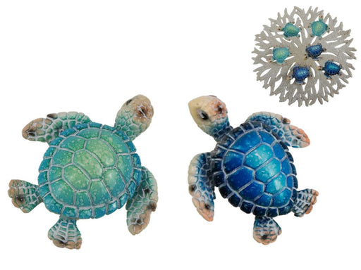 6.5CM MARBLE TURTLE ON CORAL DISPLAY 3AS