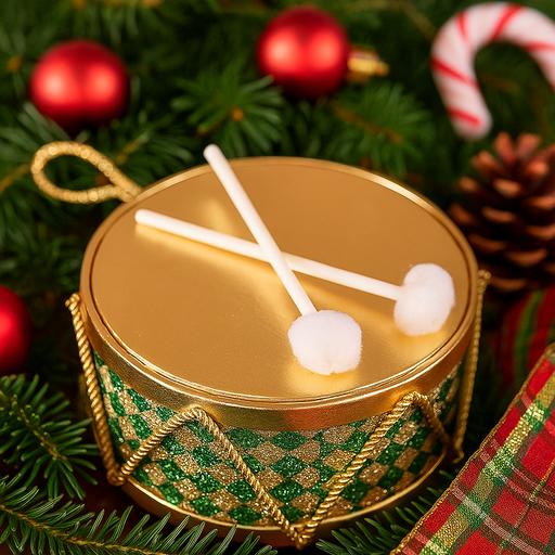 Tartan Design Drum 20x20x12cm Emerald and Gold Christmas Decoration