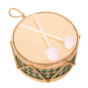 Tartan Design Drum 20x20x12cm Emerald and Gold Christmas Decoration