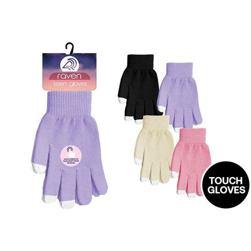 Teens touch gloves in assorted colours for warm winter wear and touchscreen use.
