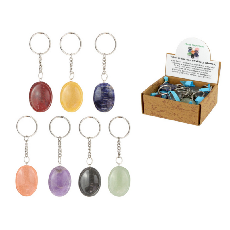 Ronis Thumb Worry Stone Chakra Key Ring 4cm Assorted
